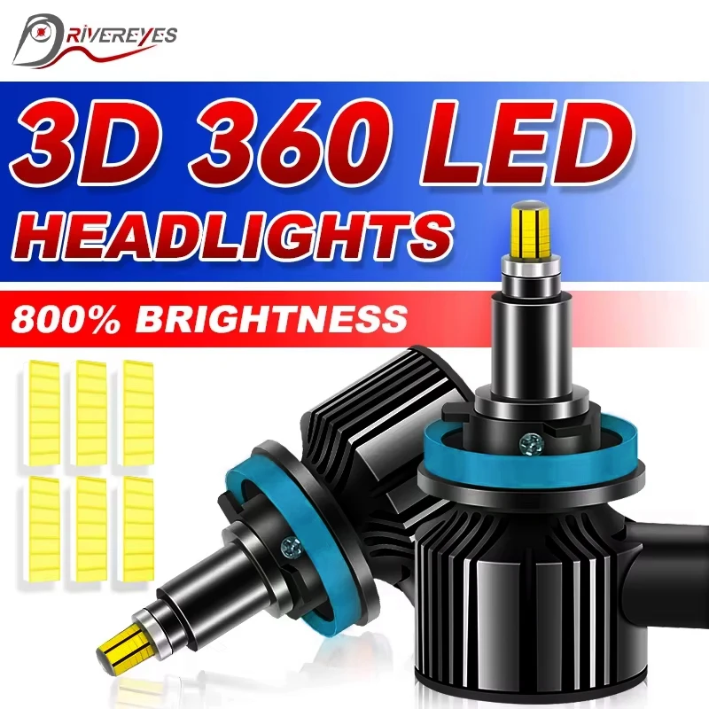

H11 LED 3D 360 Degree CSP Car Headlight Bulbs Canbus Led H7 H8 HB3 9005 HB4 9006 9012 HIR2 H9 6500K Auto Lamps Plug&Play 12V 24V