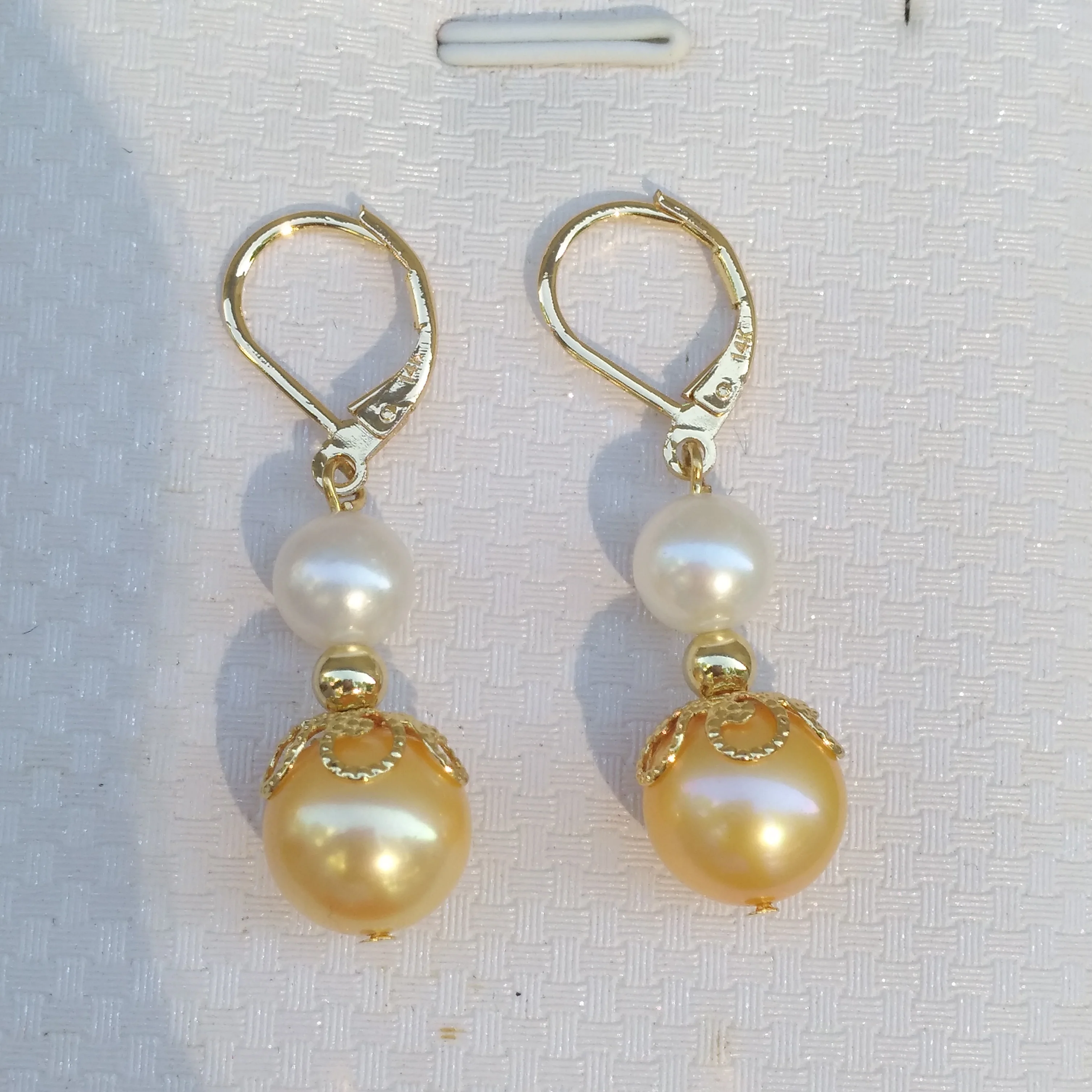 Adorable Dainty AAA South Sea White 5-6mm/Golden 9-10mm Pearl Earring For customization, size, length, please contact