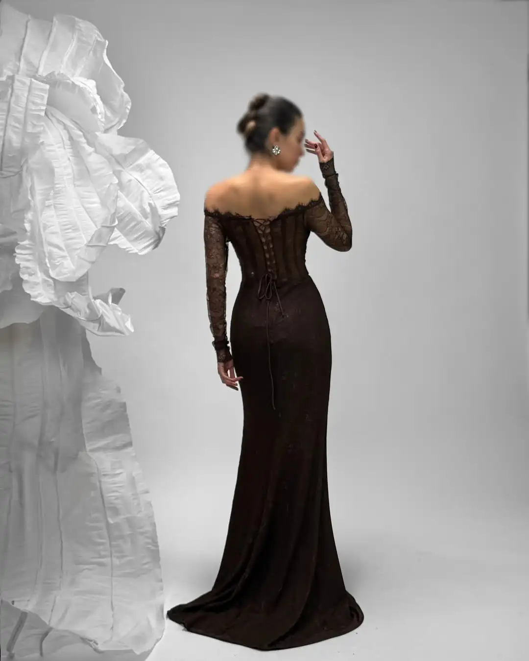 Ofherown الدانتيل الطية حورية البحر فساتين السهرة الوهم قبالة الكتف الحفلة الراقصة مناسبة خاصة Fساتين Shret مخصصة