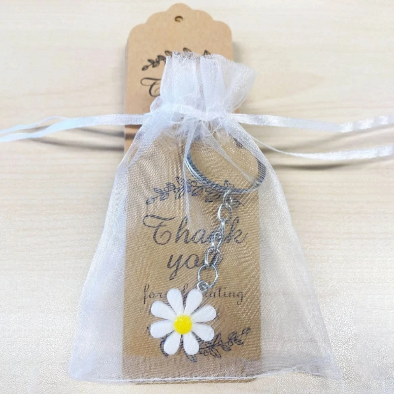 Daisys Pattern Key Rings with Gratitudes Cards and Organza Bags Party DXAF