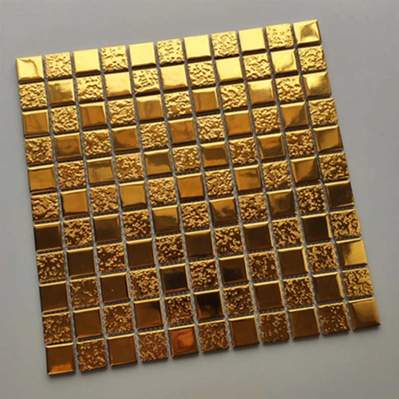 11 PCS Luxury Gold Ceramic Mosaic Tiles, Electroplated Golden Procelain Wall Tils, Color lasting 70 years