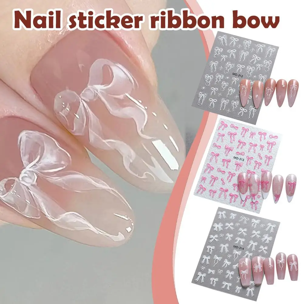 Ribbons Bows Nail Stickers White 3D Bows Ballet Shoes Not Sticker It Nail DIY Accessories Nail Damaging Fake Nails Anytime B5Q2