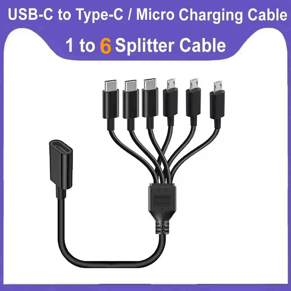 

Удлинительный кабель-разветвитель USB C, 50 см, женский на 6-портовый разъем типа C/Micro USB, зарядный кабель, несколько концентраторов типа C, шнур зарядного устройства 5 В, 3 А