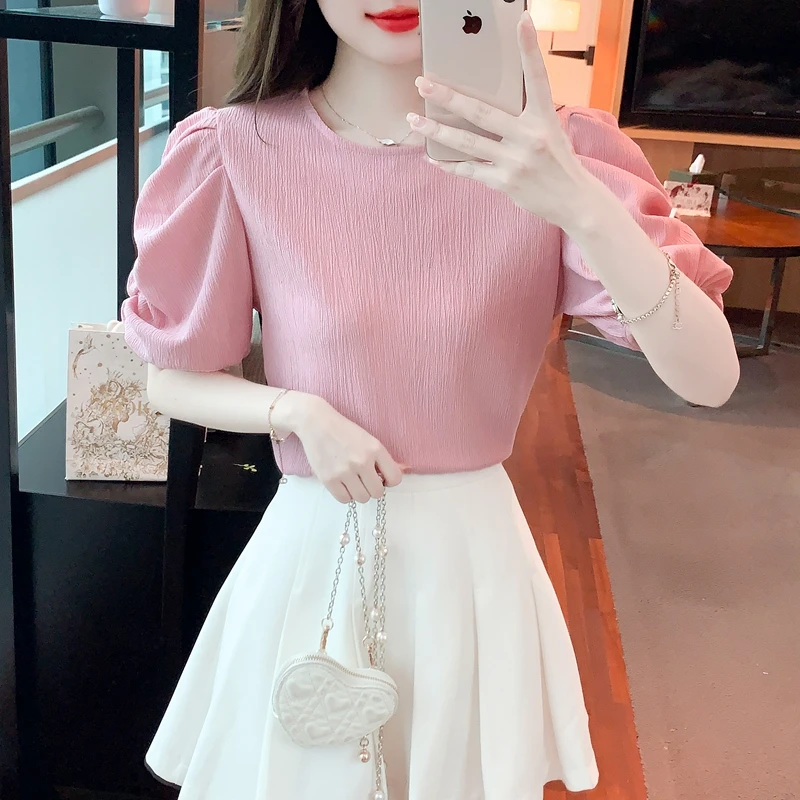 Fashion Summer New Short Sleeve O-Neck Women Blouse Causal Chiffon Blouse Shirt Women Tops Blusas Mujer De Moda 2024 Verano G692