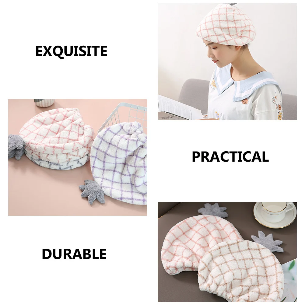 

2Pcs Hair Drying Caps Pineapple Pattern Coral Fleece Soft Absorbent Quick Dry Household Hair Wrap Towels Thick Bath Caps