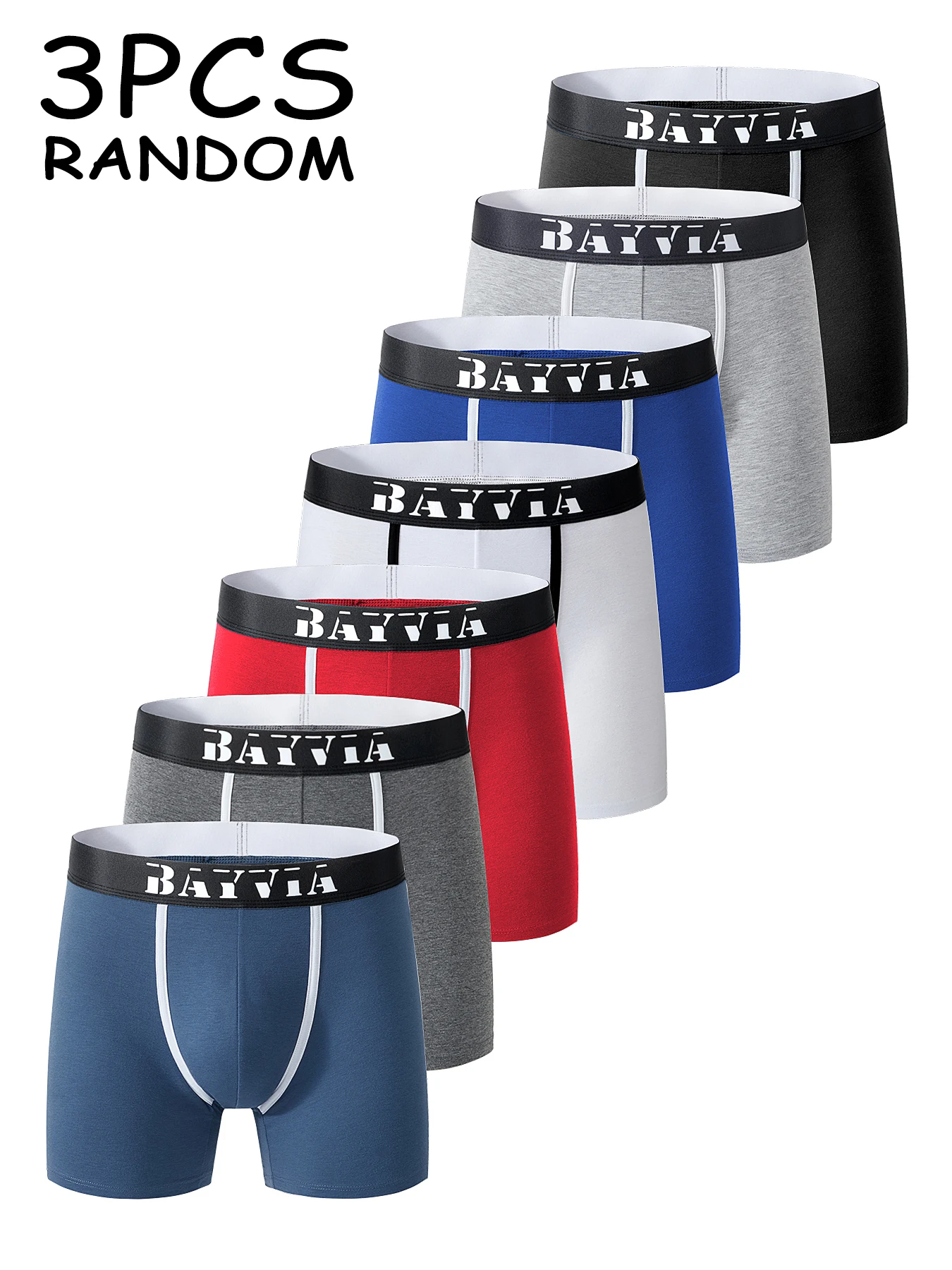 Men's BAYVIA Cotton Boxer Briefs 3-Pack Random Colors, Soft Breathable Underwear, Anti-Chafing Comfort Trunks  Mens Panties