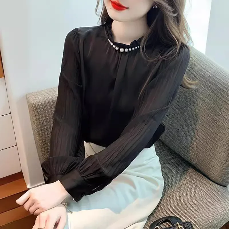 Nueva blusa de gasa de manga larga informal para mujer de otoño elegante Top de moda camisa elegante ZT97