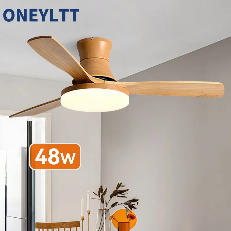 Imagem -02 - Polegada Modern Nordic Celling Fan Lâmpada 110v 220v Controle Remoto Fãs Lâmpada Moderna Madeira Simples Led Luz de Teto com Ventilador 42 48