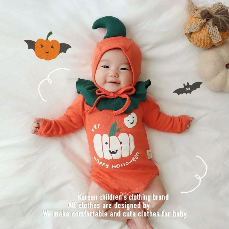 

Korean Halloween Bodysuit Baby Clothes Pumpkin Printed Romper Ruffle Collar Cartoon Soft Onesie Party Carnival Ropa De Bebe