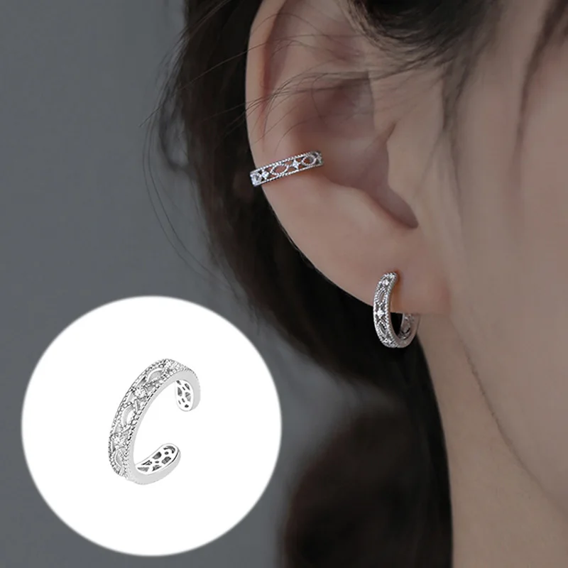 1PC Hollow Out Pattern No Piercied Ear Bone Cuff Clip Earrings for Women Simple Zircon Helix Orbital Kpop Earing Jewelry EF018