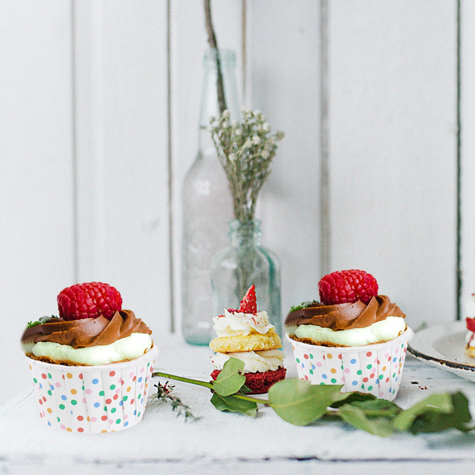 

100Pcs Paper Ice Cream Cups Food Grade Durable Disposable Cake Cups for Baking Wedding Birthday Party Supplies Colorful Dots