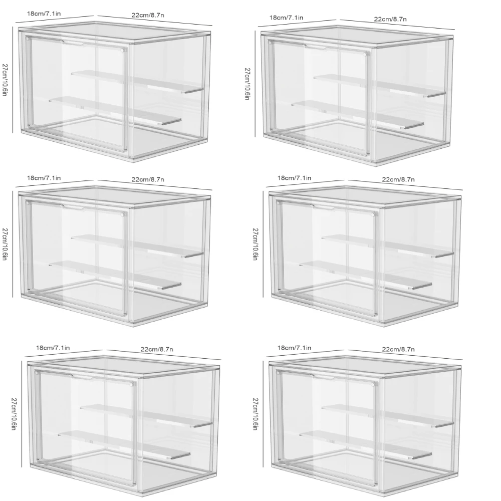 2/4/6-teilige transparente Vitrine für Figuren, klare, faltbare Spielzeugvitrine für Figuren und Blindbox-Puppen, Actionfiguren-Organizer, stapelbare transparente Box
