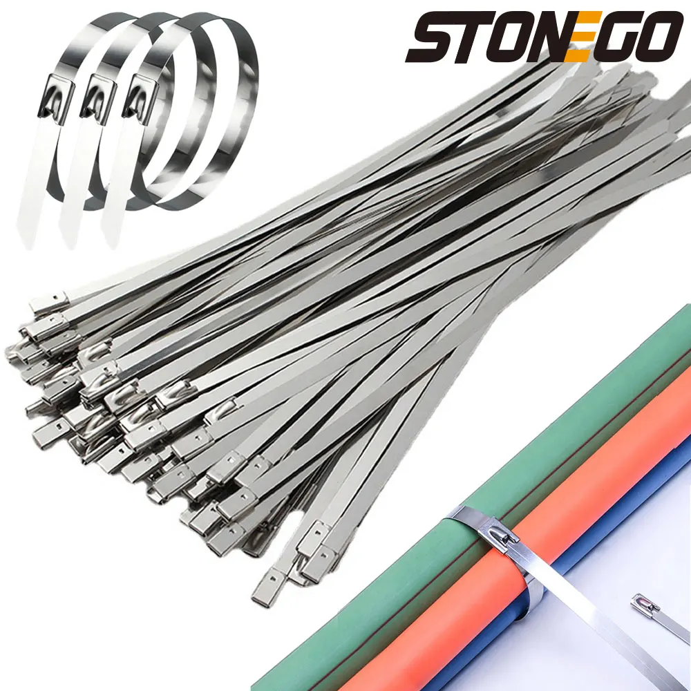 100Pcs 304 Stainless Steel Cable Ties Metal Cable Ties Cable Self-locking Strapping Corrosion and Wear-resistant