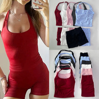 2pcs Sports Set Women Backless Tank Tops High Waist Scrunch Seamless Shorts Fitness Clothes Sportswear Workout Sets Gym Suit