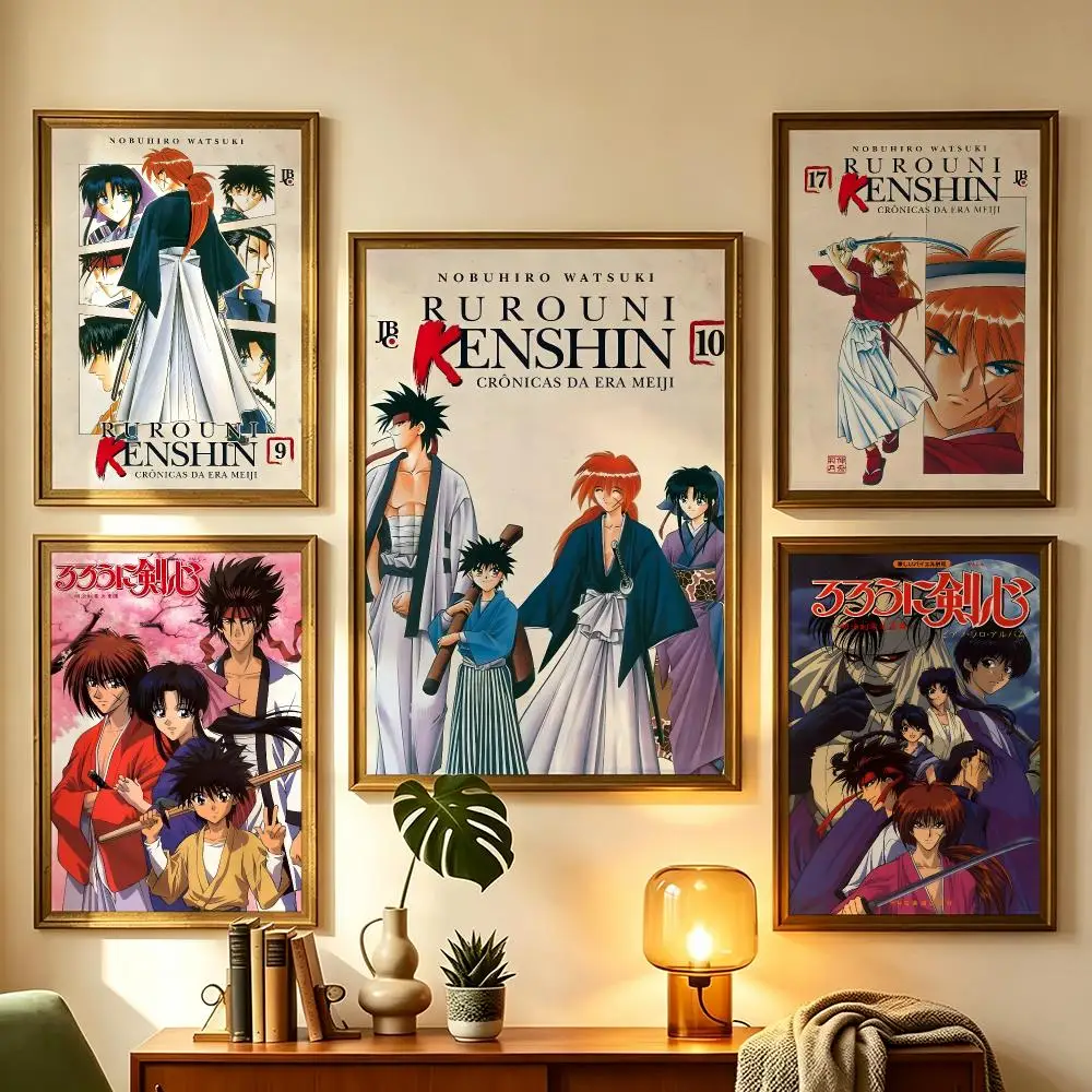 Rurouni Kenshin Aesthetic Anime Manga Self-Adhesive Poster Waterproof Removable HD Print for Home Office Room Decor Poster