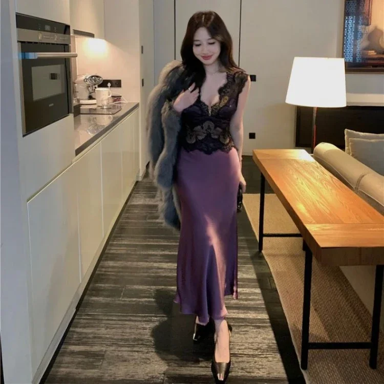 Vestido de Verano 2026 Sexy de Encaje para Mujer, Vestidos Ajustados Vintage de Moda con Cintura Delgada, Vestidos Y2K E-Girl de Longitud Media para Mujer