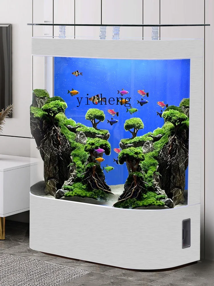 ZZf Glass Wall Floor Home Large Ecological Fish Globe Lazy Change Water Aquarium