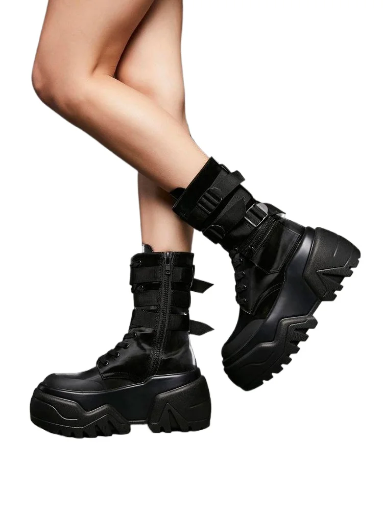 Ultra-high Thick-soled Tooling Short Women Leisure Sports Heightening Locomotive Trendy Cool Niche Knight Medium Tube Boots