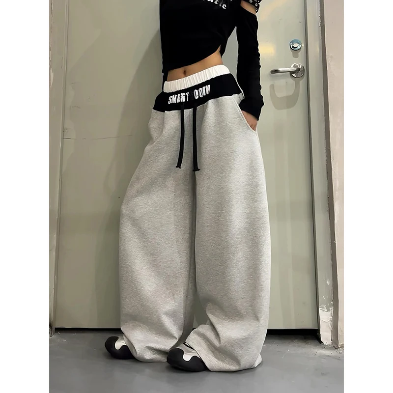 

Женские серые брюки ZHIZOU с надписями, свободные спортивные штаны в стиле Харадзюку, винтажные уличные брюки Y2K в стиле 2000-х, японские брюки для джазовых танцев, весна