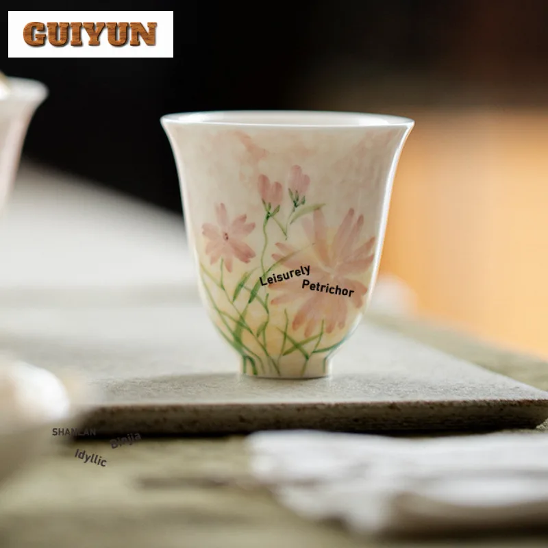 2 قطعة/الوحدة رسمت باليد فراشة وزهرة فنجان الشاي وعاء الشاي القديم إبريق الشاي تذوق كوب شخصي Chazhan ماستر أكواب للشاي 70 مللي