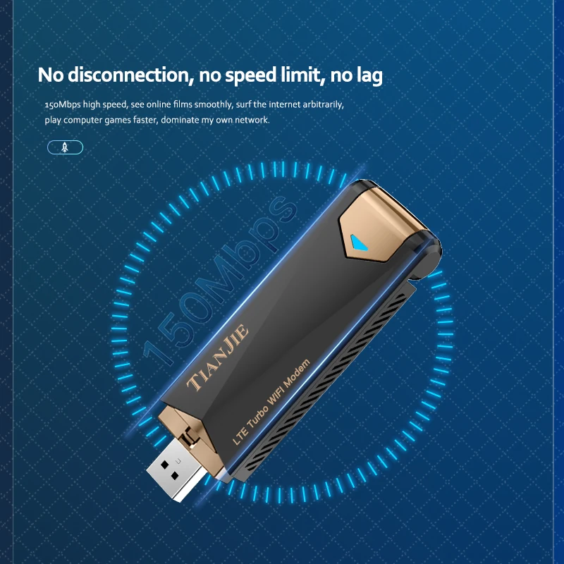 TIANJIE UF909 Modem USB 4G dengan hotspot Wi-Fi, Router slot kartu SIM 270 °   Antena Lipat, Dongle Ufi internet berkecepatan tinggi 150Mbps