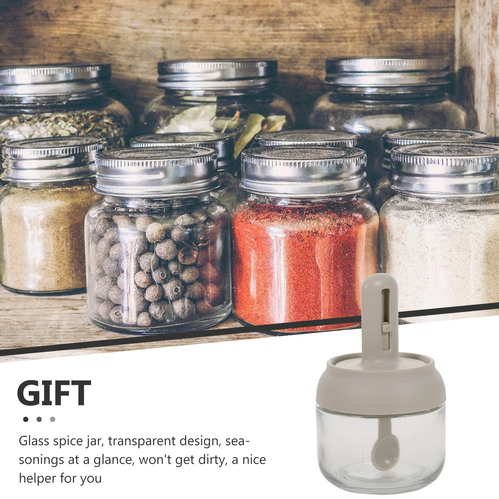 

Glass Spice Jar With Spoon Heat-Resistant Transparent Seasoning Container For Salt Sugar Flour Soy Sauce Jam Kitchen