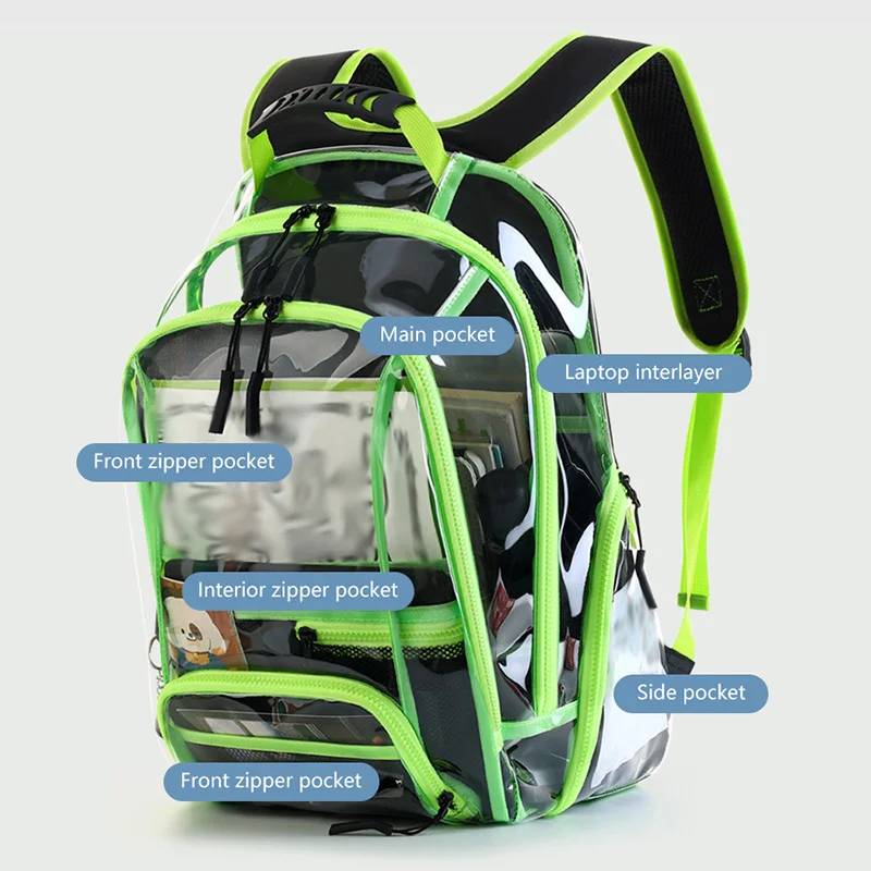 PVC Summer Transparent Schoolbag Clear Waterproof Swimming Beach Backpack Outdoor Hiking Concert Rucksack Fashion Can See Bags