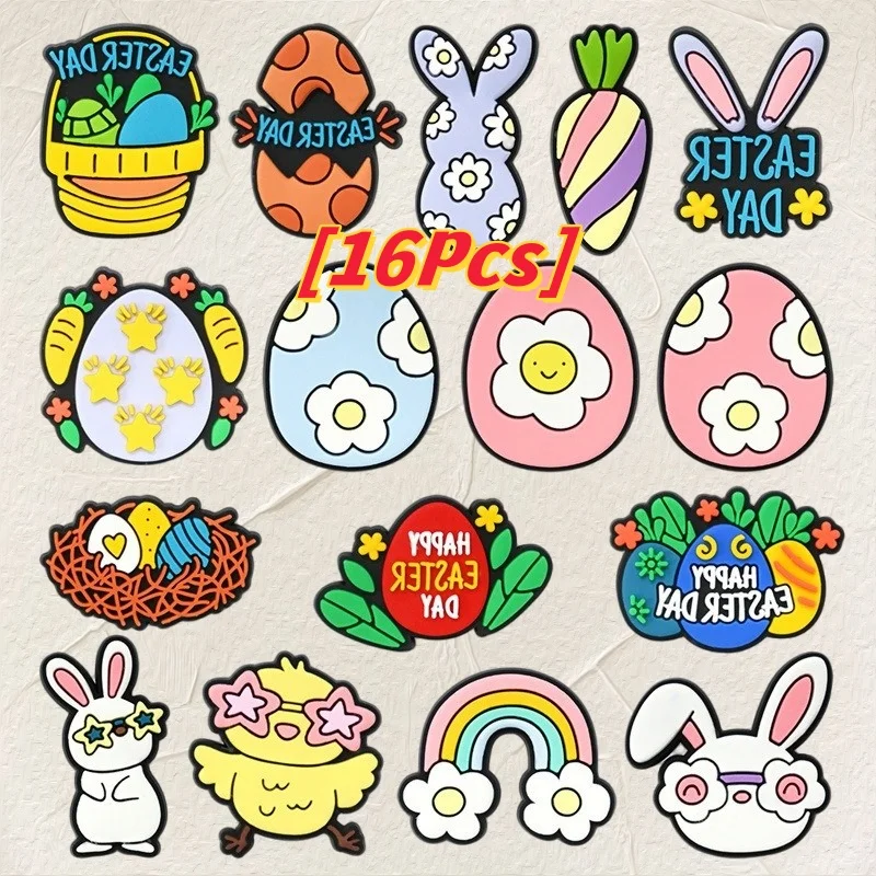 16pcs Egg Boy Easter Theme Shoe Buckle Accessories Funny Colorful Bunny Egg Shoe Accessories Holiday Party DIY Gifts