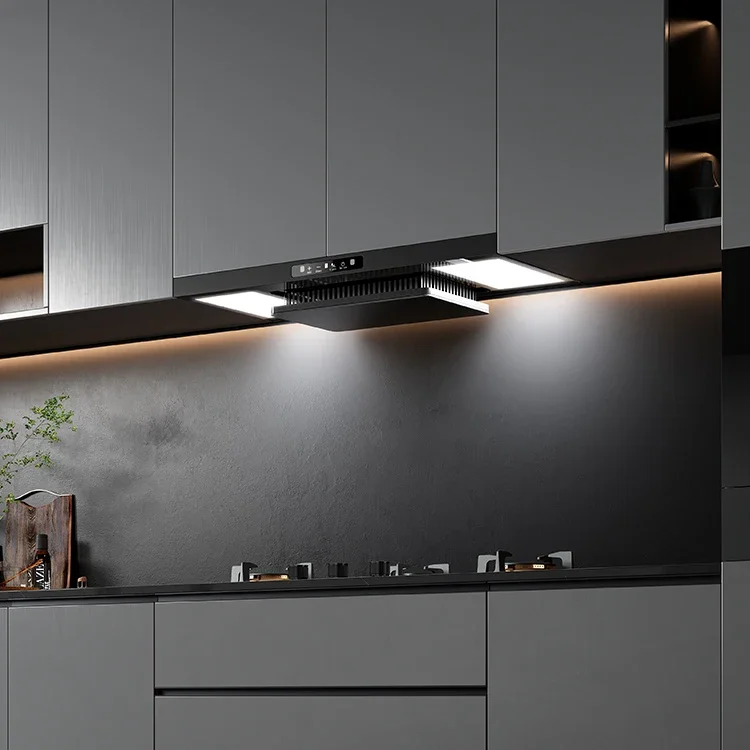 Multifunctional household space-saving anti-fouling black top suction range hood