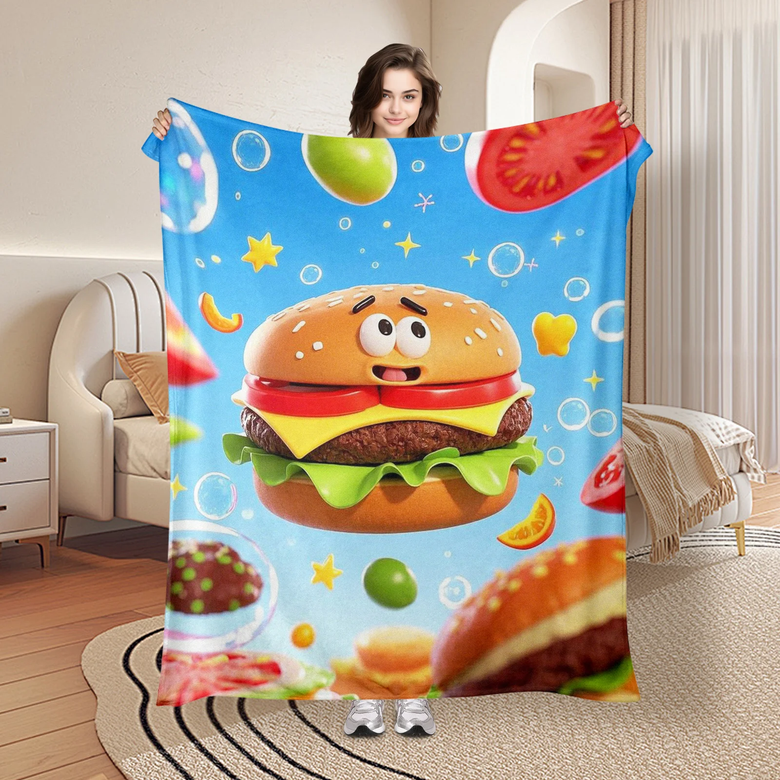 Hamburger Personified Tomato Bubble Blanket For Unique Home Decor And Cozy Comfort During Chilly Evenings Or Outdoor Gatherings