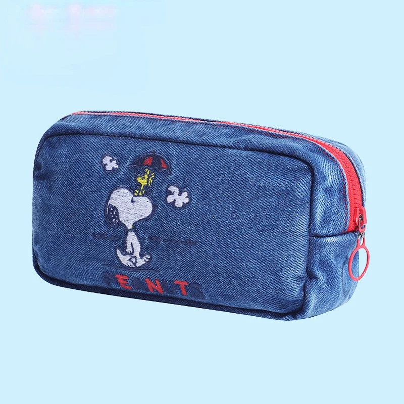 Snoopy Pencil Case Denim Anime Cartoon Boys Girls Large Capacity Zipper School Supplies Cute Kids Storage Pen Bag scatola di cancelleria