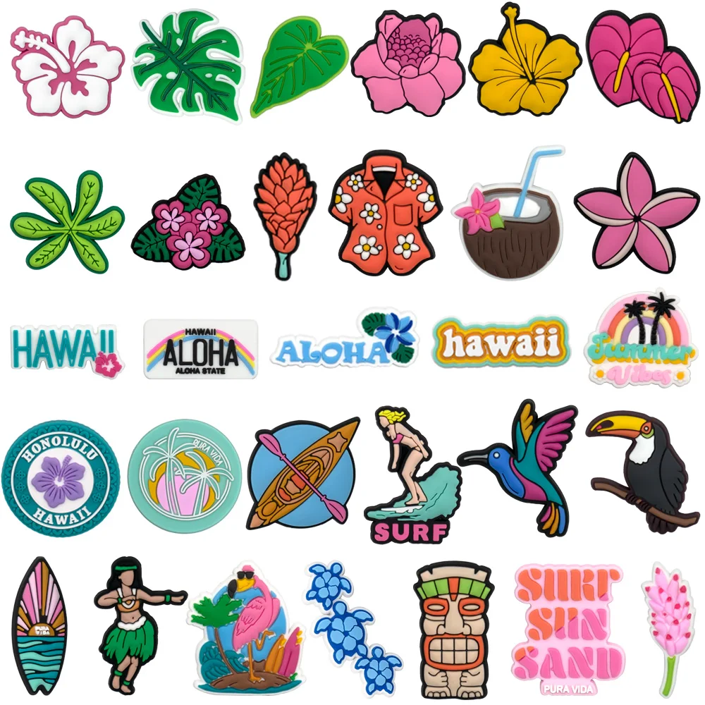 

1/30pcs PVC Hawaii Summer Vacation Shoe Charms Flamingos Flower Shoe Decorations Pins for Women Men Kids Sandal Accessories Gift