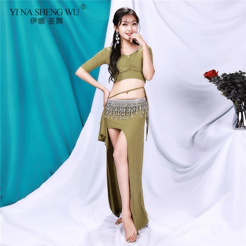 

Sexy Belly Dance Suit Female Adult Elegant Top India Performance Clothes Oriental Dancing Shirt And Long Skirt Practice Clothing
