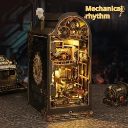 Diy Wooden Mechanical Rhythm Book Nook Shelf Insert Miniature Model Kits With Furniture Lights Bookshelf Bookends Friend Gifts