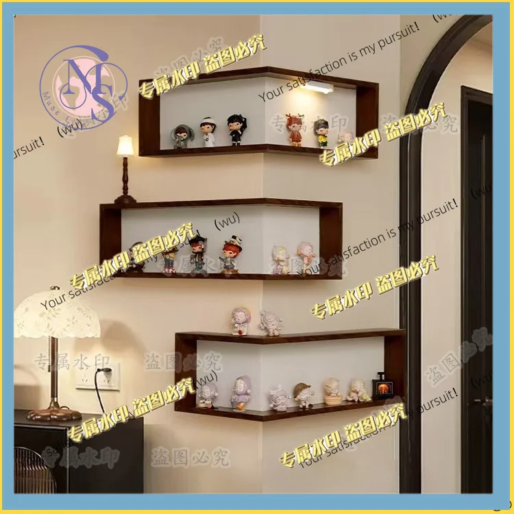 Solid wood wall-mounted corner frame, wooden living room wall-mounted doll ornament display stand