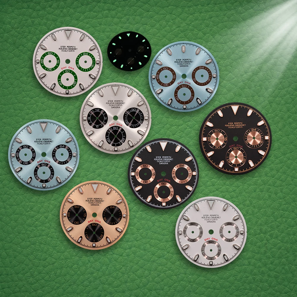 S Logo 29,5mm VK63 Zifferblatt Neues Panda-Eye-Zifferblatt Passend für VK63 Uhrwerk Grün Leuchtende Uhrenmodifikationszubehörteile