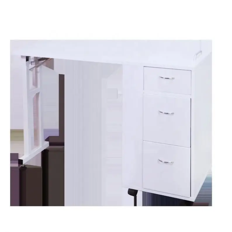 Premium Foldable Manicure Table, Heavy Duty Metal White Simple Nail Station, Portable Furniture with Wheels for Home Salon