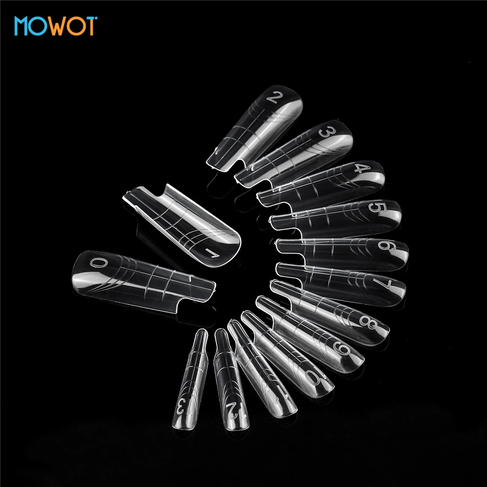 MOWOT Nail Dual Forms 140pcs/box Clear Acrylic Reusable False Nail Tips Nail Molds for Poly Extension Gel 14 Sizes Nail Top Form