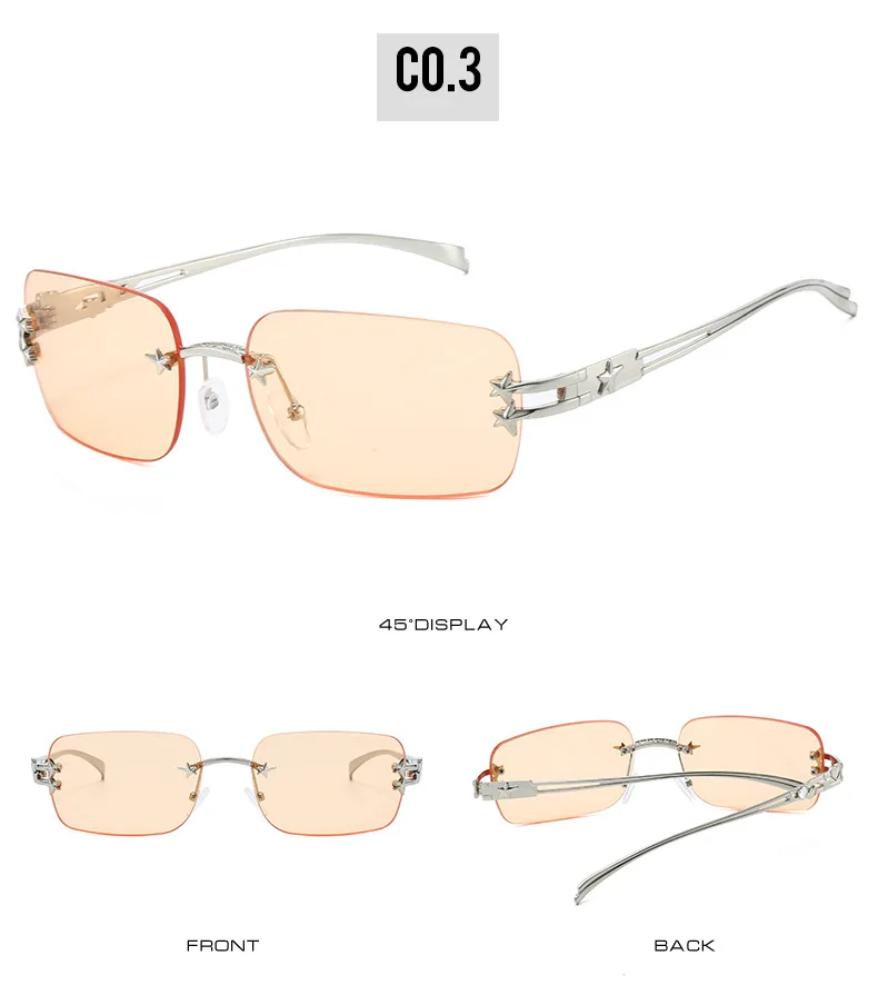2025, rechteckige Y2K-Sonnenbrille für Damen, Markendesigner, randlose Sterne, verspiegelt, coole Mode-Sonnenbrille für Herren – Detail 9