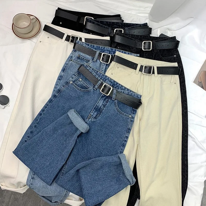Women's Straight Wide Leg Dad Jeans New Slimming High Waisted Loose Fitting Cropped Harem Denim Pants
