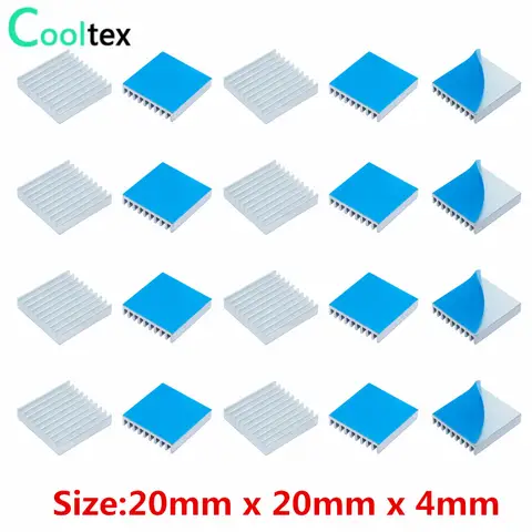 30pcs  Aluminum Heatsink 20x20x4mm heat sink cooling for Electronic Chip IC MOS Raspberry pi With Thermal Conductive Tape
