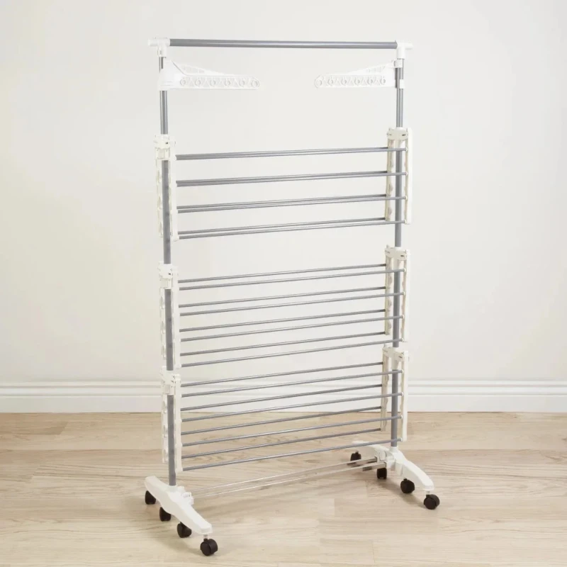 

Drying for Clothes Durable Stainless Steel and Plastic Clothes Drying Rack Gray and White Folding Clothesline Home