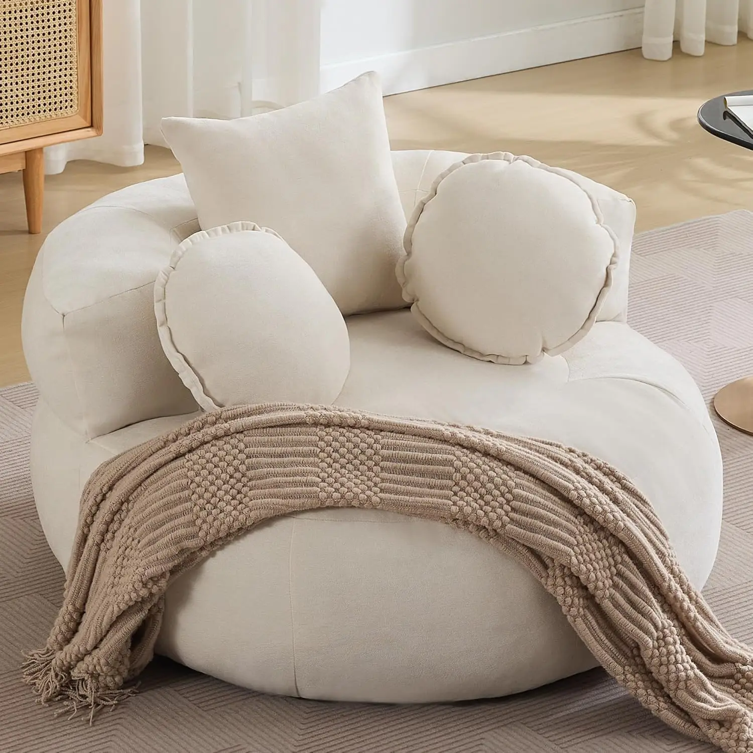 

Round Oversized Chair Floor Sofa Chair, Chenille Compressed Circle Chaise Lounge, No Assembly Boneless Barrel Chair, Laz