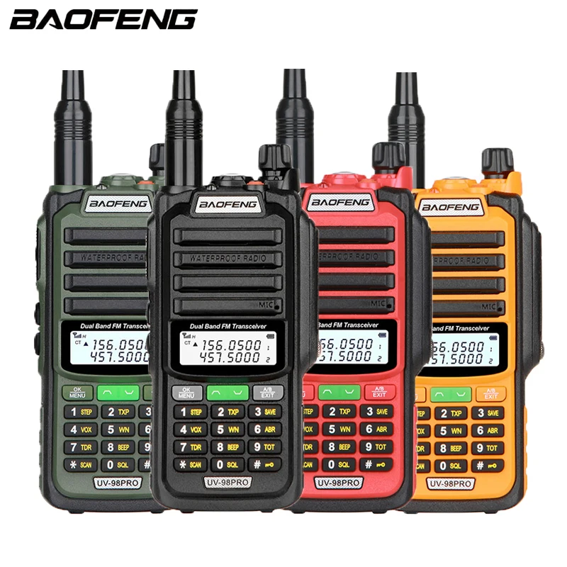 Baofeng UV-98 PRO Walkie Talkie jarak jauh, 10W daya tinggi IP68 tahan air dua arah Radio FM portabel berburu