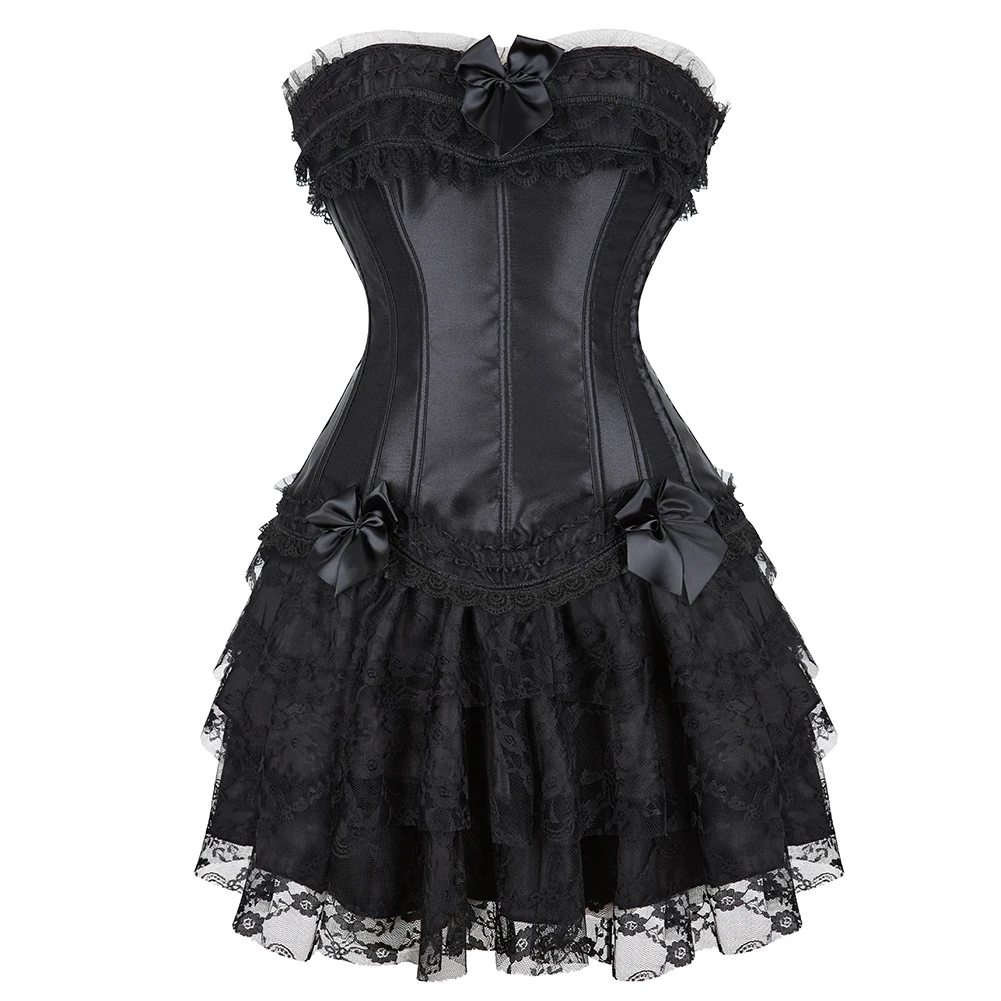 

Sapubonva Corset Skirt Set Tutu Dress Costume GothicTank Tops For Women Floral Lace Trim Vintage Cosplay