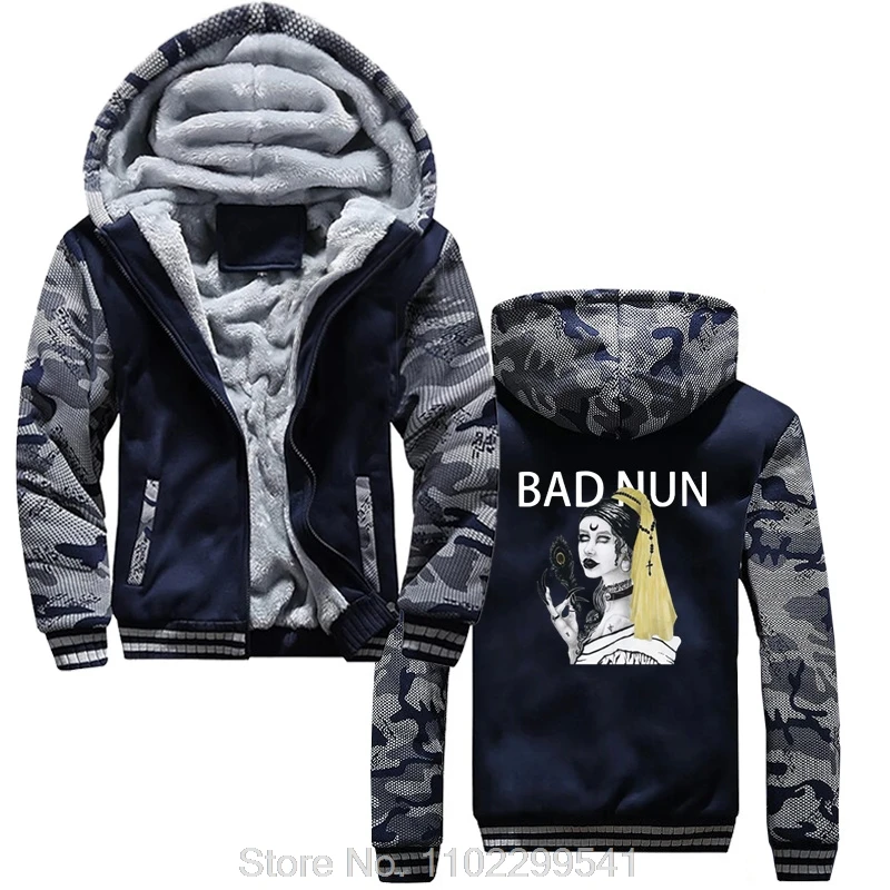 

Vintage Devil Unholy Nun Hoodie Harajuku Casual New Cotton Winter Jacket Zip Up Hoodies Men Printed Casual Cool Coats Male