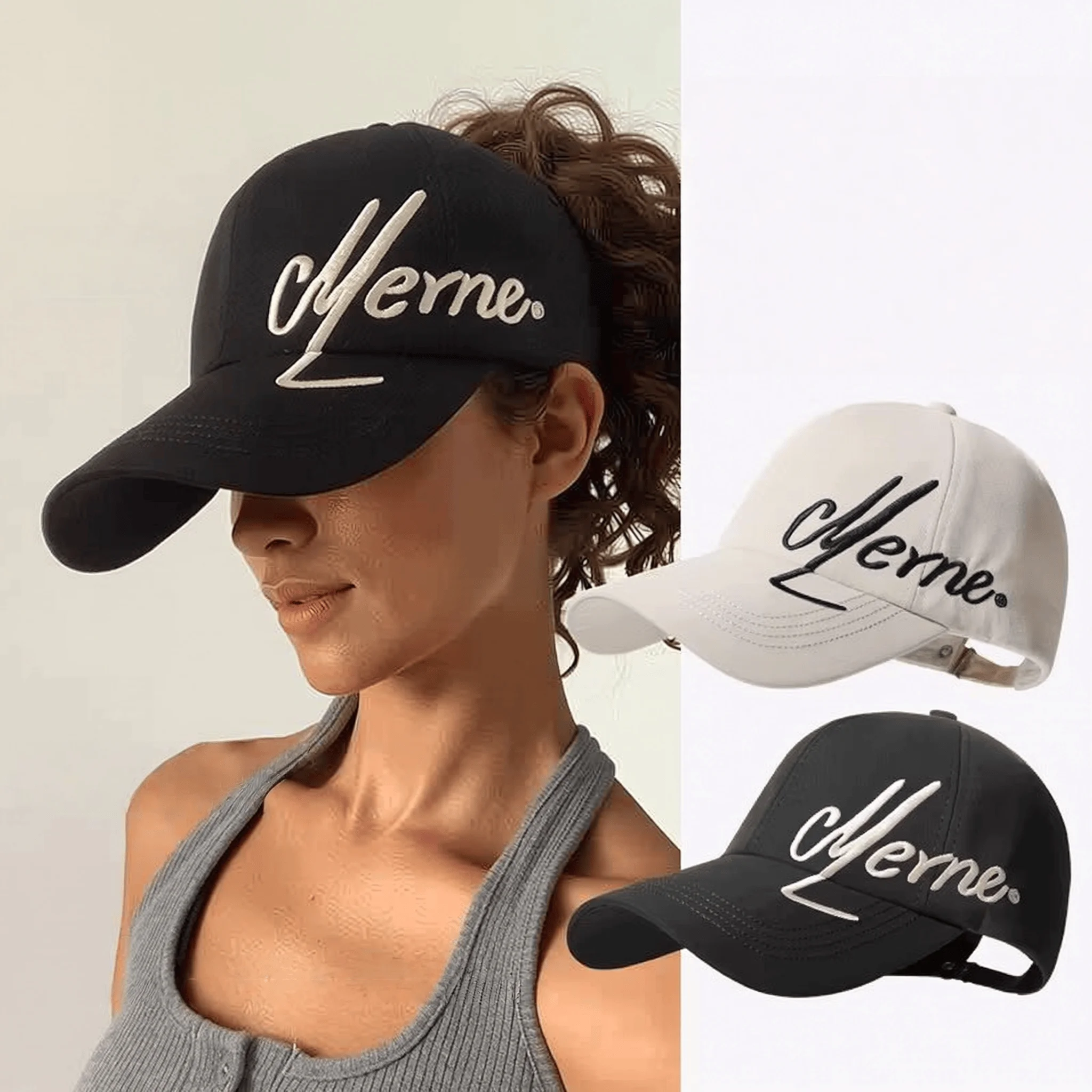 Unisex-Baseballkappe mit einfachem seitlichem Schriftzug-Design, stilvoll und vielseitig, mit Loch für den Pferdeschwanz.