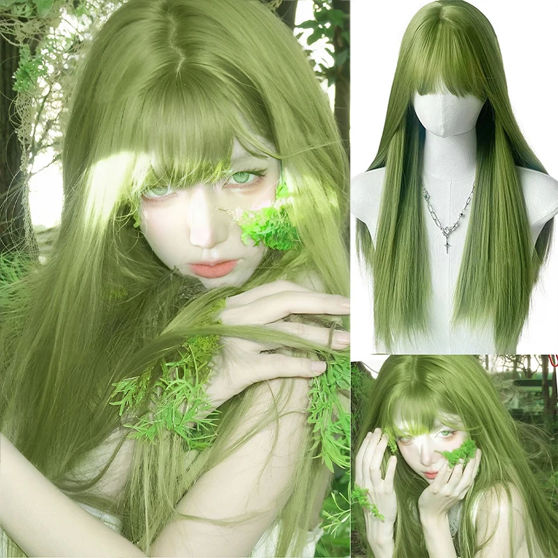 peruca-cabelo-longo-e-liso-bandana-fruta-verde-elfo-de-verao-verde-fada-peruca-estilo-floresta