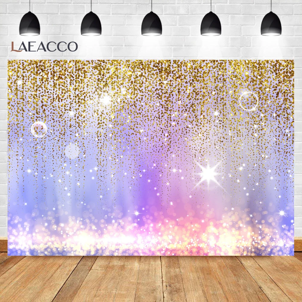 Laeacco Golden Glitters Photo Backdrops Birthday Party Banner Decoration Portrait Name Customize Photography Background Blue Red