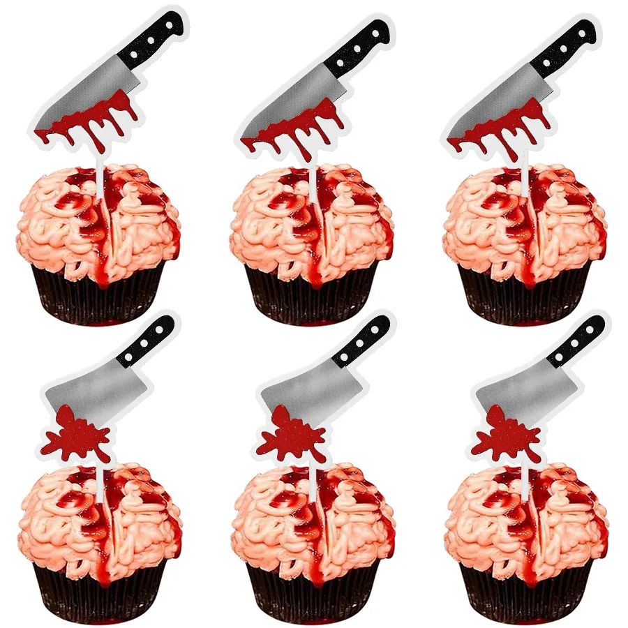 24 Piezas de Adornos para Cupcakes con Forma de Cuchillo Ensangrentado para Halloween, Decoración de Pasteles, Accesorios de Terror para Fiestas de Cumpleaños